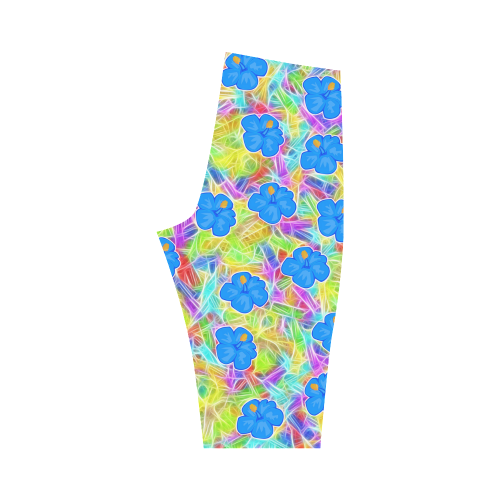 Pretty Blue Hawaiian Flowers Pattern Hestia Cropped Leggings (Model L03)