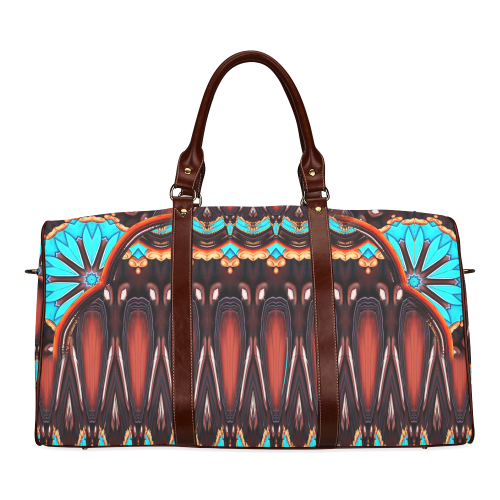 K172 Wood and Turquoise Abstract Waterproof Travel Bag/Small (Model 1639)