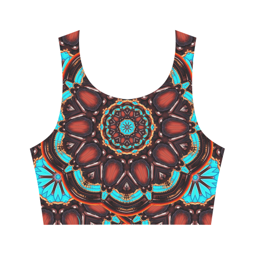 K172 Wood and Turquoise Abstract Women's Crop Top (Model T42)