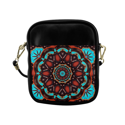 K172 Wood and Turquoise Abstract Sling Bag (Model 1627)