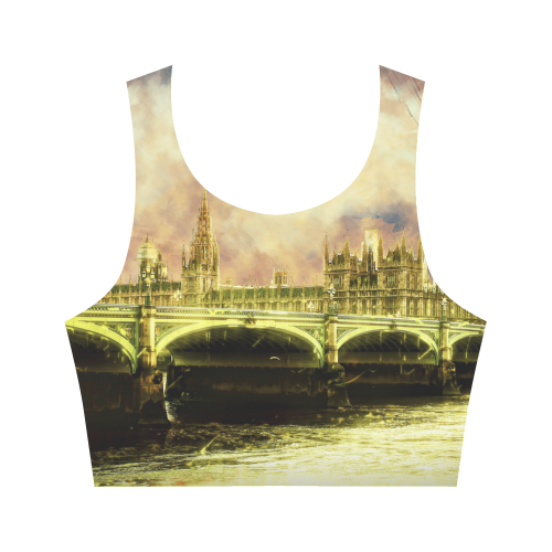 Abstract Golden Westminster Bridge in London Women's Crop Top (Model T42)