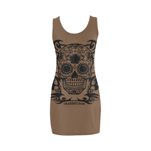 Skull Flowers Brown Medea Vest Dress (Model D06)