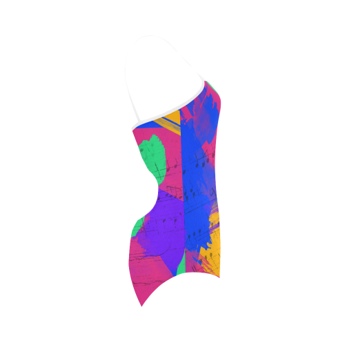 Groovy Paint Brush Strokes with Music Notes Strap Swimsuit ( Model S05)