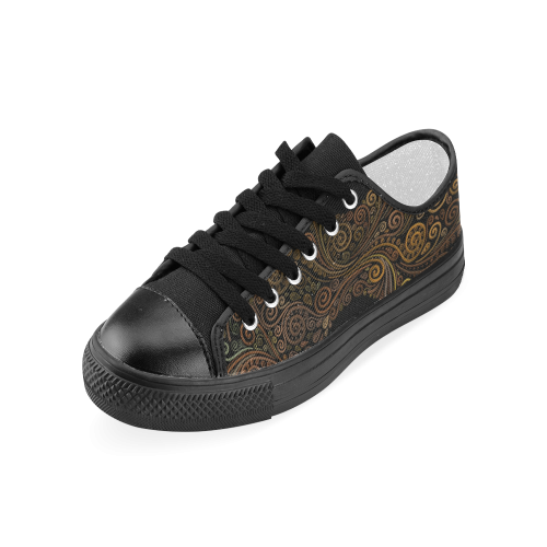 Psychedelic gold on black Women's Classic Canvas Shoes (Model 018)