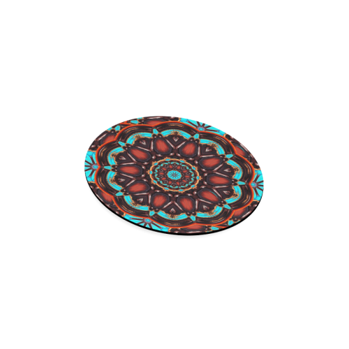 K172 Wood and Turquoise Abstract Round Coaster