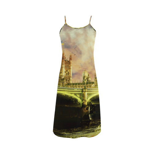 Abstract Golden Westminster Bridge in London Alcestis Slip Dress (Model D05)