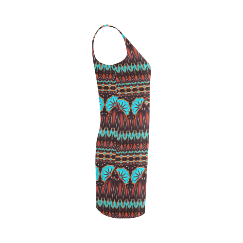 K172 Wood and Turquoise Abstract Pattern Medea Vest Dress (Model D06)
