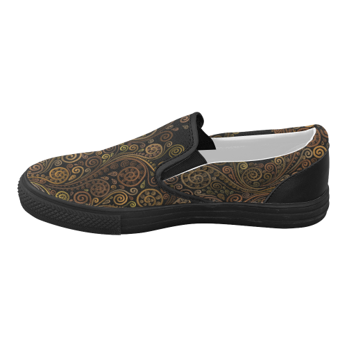 Psychedelic gold on black Women's Slip-on Canvas Shoes (Model 019)