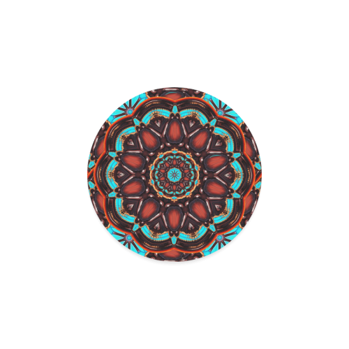 K172 Wood and Turquoise Abstract Round Coaster