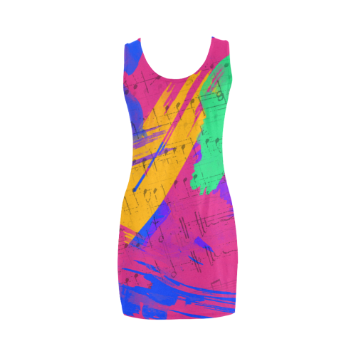 Groovy Paint Brush Strokes with Music Notes Medea Vest Dress (Model D06)