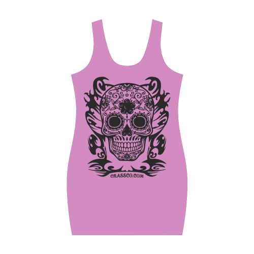 Skull Flowers Pink Medea Vest Dress (Model D06)