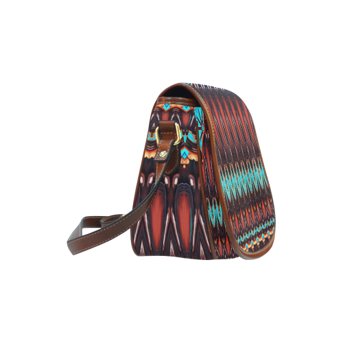 K172 Wood and Turquoise Abstract Saddle Bag/Large (Model 1649)