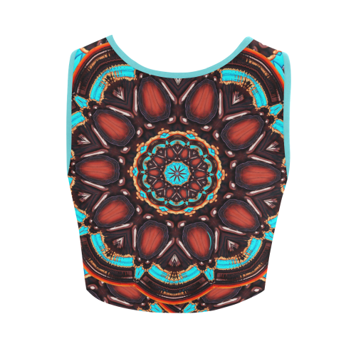 K172 Wood and Turquoise Abstract Women's Crop Top (Model T42)