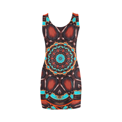 K172 Wood and Turquoise Abstract Medea Vest Dress (Model D06)