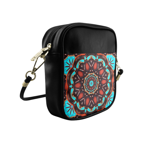 K172 Wood and Turquoise Abstract Sling Bag (Model 1627)