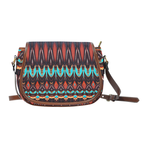 K172 Wood and Turquoise Abstract Saddle Bag/Small (Model 1649) Full Customization