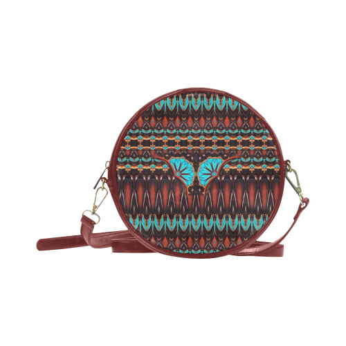 K172 Wood and Turquoise Abstract Pattern Round Sling Bag (Model 1647)