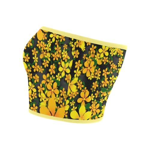 Pretty Orange & Yellow Flowers on Black Bandeau Top