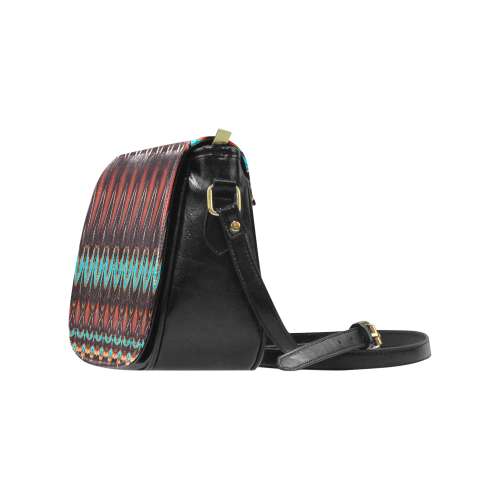 K172 Wood and Turquoise Abstract Classic Saddle Bag/Small (Model 1648)