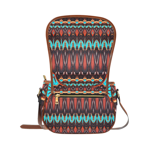 K172 Wood and Turquoise Abstract Saddle Bag/Large (Model 1649)