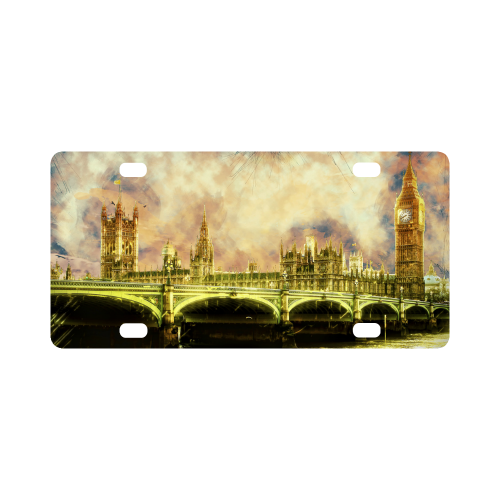 Abstract Golden Westminster Bridge in London Classic License Plate