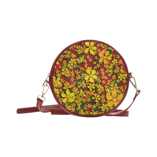 Pretty Orange & Yellow Flowers on Red Round Sling Bag (Model 1647)