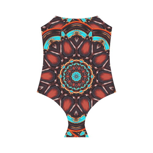 K172 Wood and Turquoise Abstract Strap Swimsuit ( Model S05)