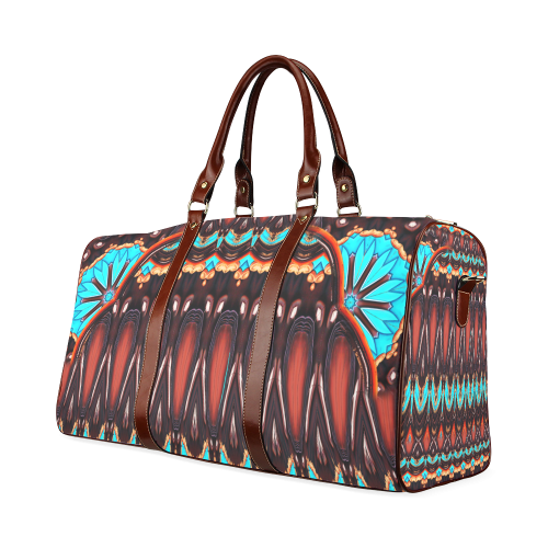 K172 Wood and Turquoise Abstract Waterproof Travel Bag/Small (Model 1639)