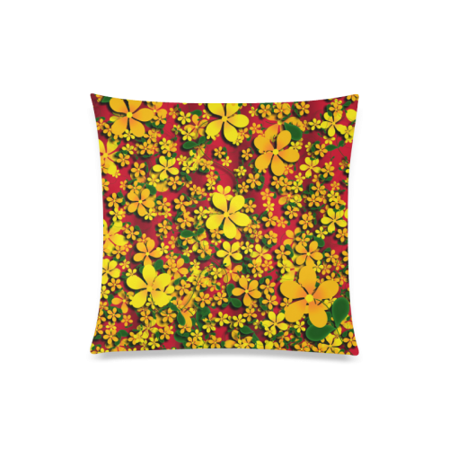 Pretty Orange & Yellow Flowers on Red Custom Zippered Pillow Case 20"x20"(Twin Sides)