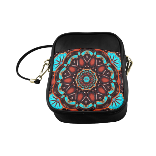 K172 Wood and Turquoise Abstract Sling Bag (Model 1627)