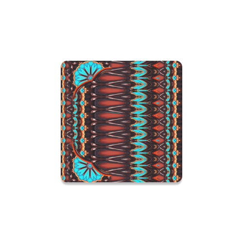 K172 Wood and Turquoise Abstract Square Coaster