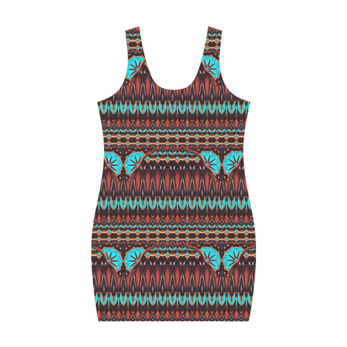 K172 Wood and Turquoise Abstract Pattern Medea Vest Dress (Model D06)