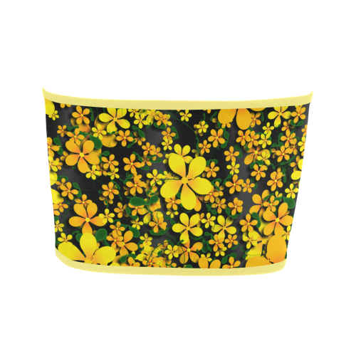 Pretty Orange & Yellow Flowers on Black Bandeau Top