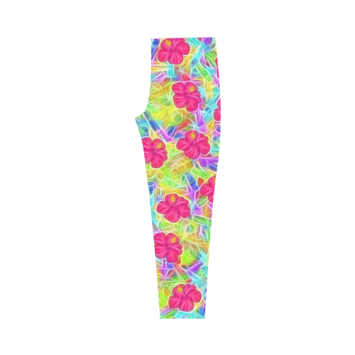 Pretty Pink Hawaiian Flowers Pattern Capri Legging (Model L02)