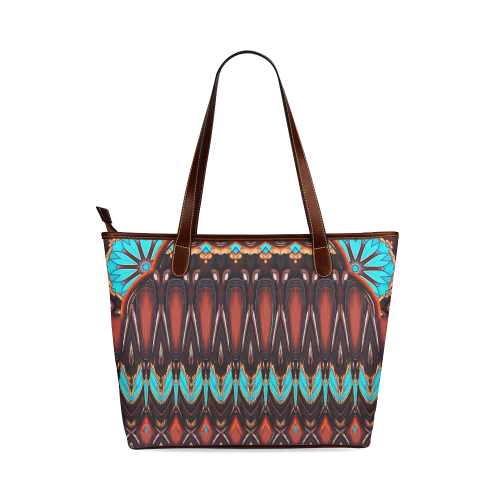 K172 Wood and Turquoise Abstract Shoulder Tote Bag (Model 1646)
