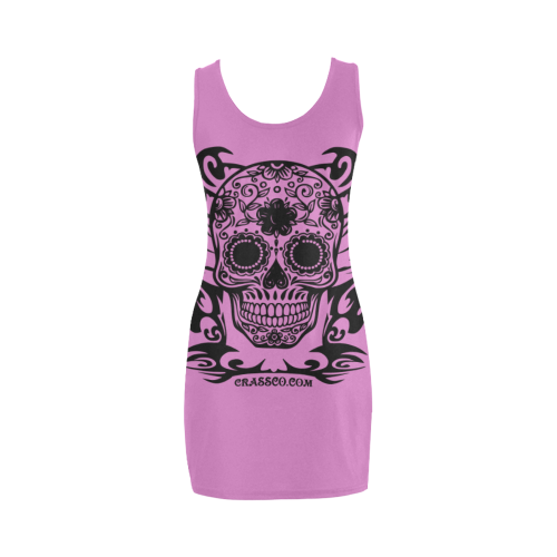 Skull Flowers Pink Medea Vest Dress (Model D06)