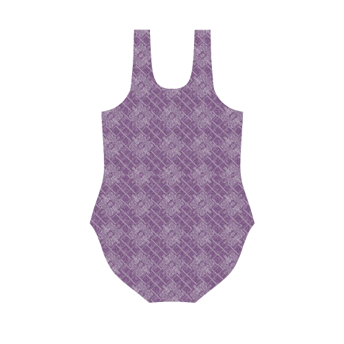 Lilac Jacuard Vest One Piece Swimsuit (Model S04)