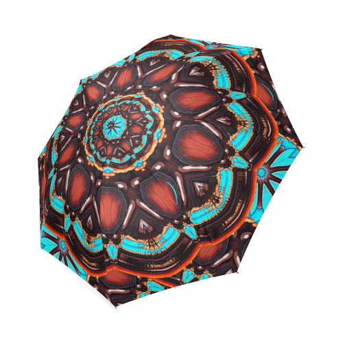 K172 Wood and Turquoise Abstract Foldable Umbrella (Model U01)