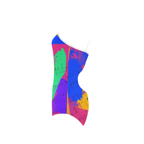 Groovy Paint Brush Strokes with Music Notes Strap Swimsuit ( Model S05)