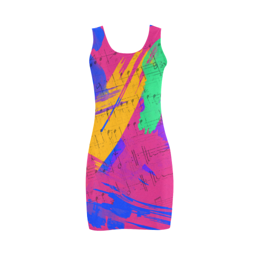 Groovy Paint Brush Strokes with Music Notes Medea Vest Dress (Model D06)