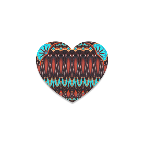K172 Wood and Turquoise Abstract Heart Coaster