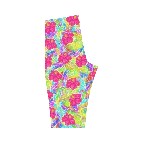 Pretty Pink Hawaiian Flowers Pattern Hestia Cropped Leggings (Model L03)