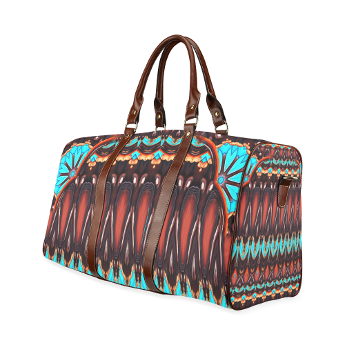 K172 Wood and Turquoise Abstract Waterproof Travel Bag/Small (Model 1639)