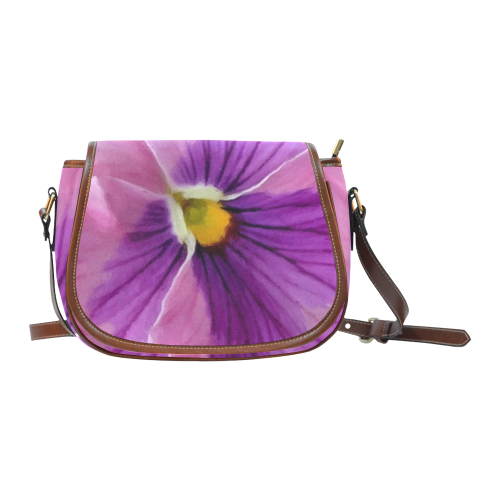 Pink and Purple Pansy Saddle Bag/Large (Model 1649)