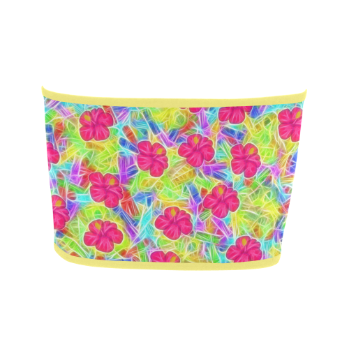 Pretty Pink Hawaiian Flowers Pattern Bandeau Top