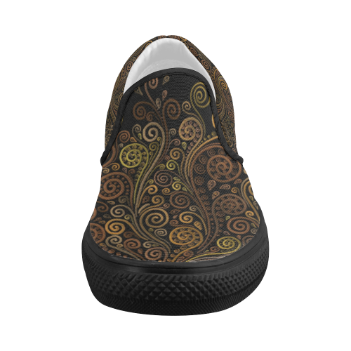 Psychedelic gold on black Women's Slip-on Canvas Shoes (Model 019)