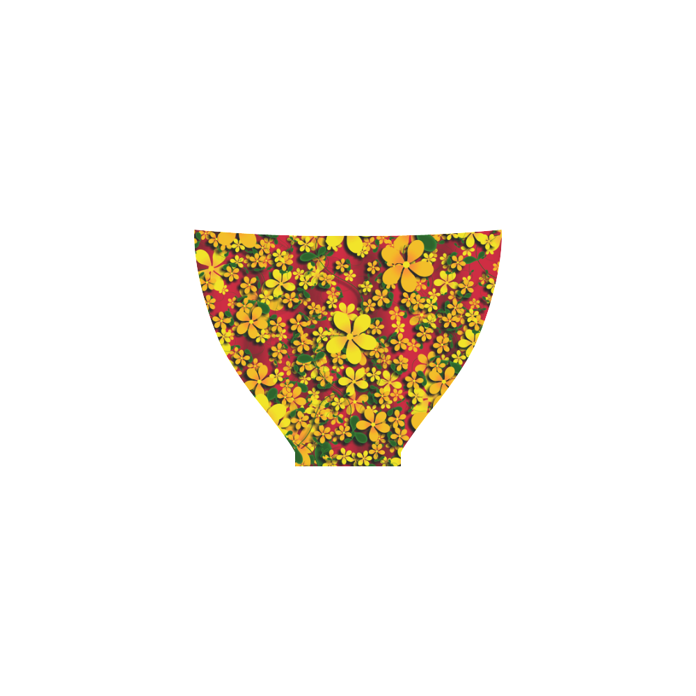 Pretty Orange & Yellow Flowers on Red Custom Bikini Swimsuit ID D262861