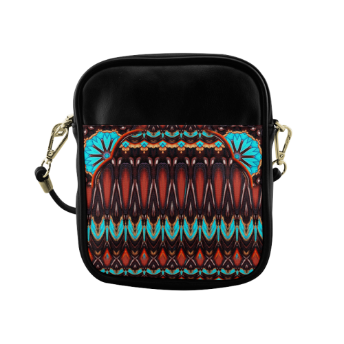 K172 Wood and Turquoise Abstract Sling Bag (Model 1627)