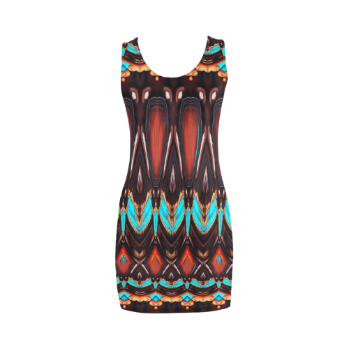 K172 Wood and Turquoise Abstract Medea Vest Dress (Model D06)