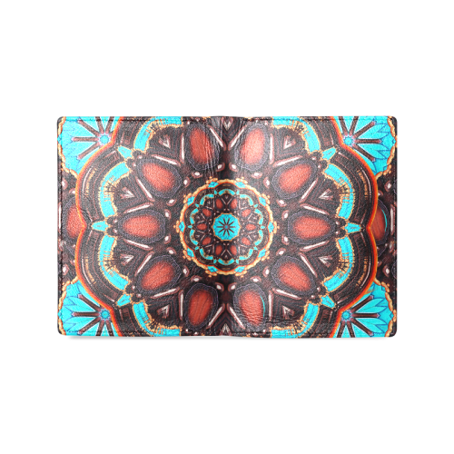 K172 Wood and Turquoise Abstract Men's Leather Wallet (Model 1612)